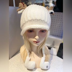 J & C Winter Warm Hat, Cute Reindeer Antlers Knitted Hat